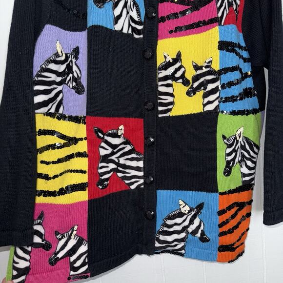 The Quacker Factory Women’s Zebra Patchwork Cardigan Sweater Size 1X - Picture 4 of 5